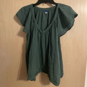 Old navy flutter sleeve green linen top size xl